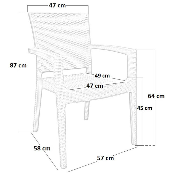 Sedia poltrona in plastica effetto rattan con braccioli color beige