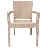 Sedia poltrona in plastica effetto rattan con braccioli color beige