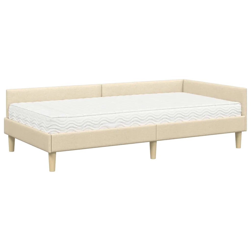 Letto singolo | Letto per adulti | Struttura Letto Angolare con Materasso 2 pcs Crema Tessuto