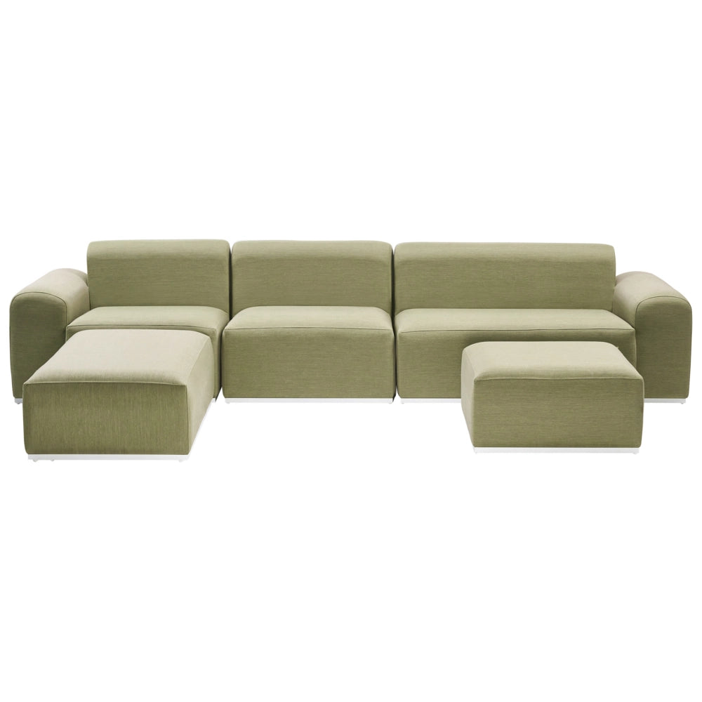 Set da salotto modulare in tessuto per esterni 7 posti reversibili con struttura in alluminio verde oliva stile elegante
