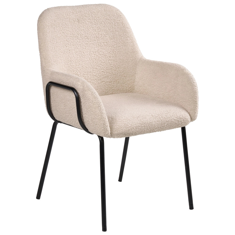 Sedia da sala da pranzo Rivestimento bouclé beige chiaro Base nera Struttura in ferro Design retrò