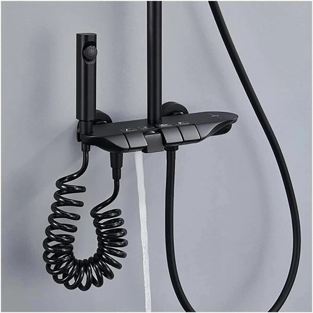 Trade Shop - Set Saliscendi Colonna Doccia Bagno Rubinetto Soffione Doccetta Bidet Nero 87344 -
