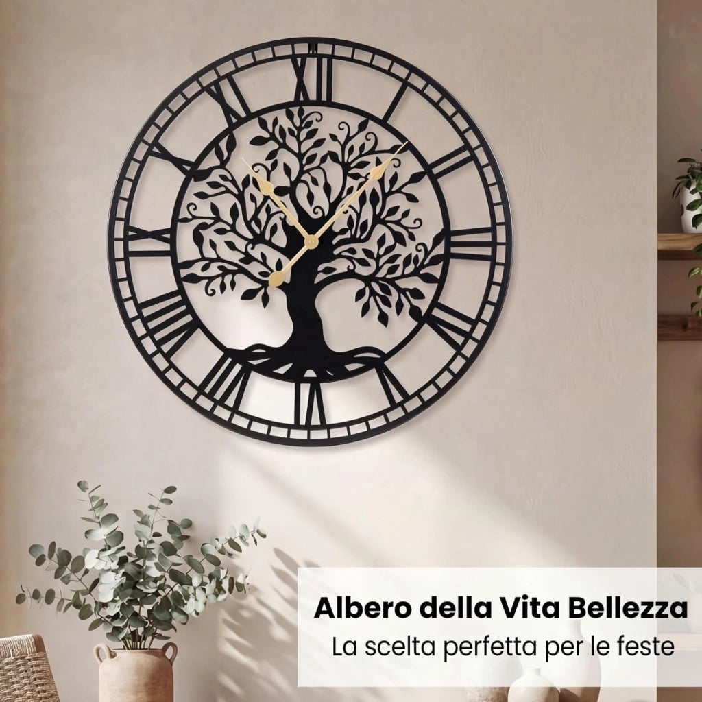 Orologio da Parete Grande da 68 cm, con Albero della Vita in Metallo, Orologio Decorativo Silenzioso Senza Ticchettio, per Soggiorno, Camera da Letto e Cucina, Nero