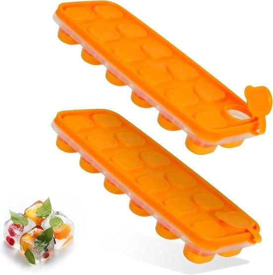 Forma di ghiaccio con coperchio - 2 pezzi - fondo in silicone - certificato LFGB - libero da BPA - per pappe per bambini, shot e cocktail - stivabile - ghiaccio sano e fresco - organico