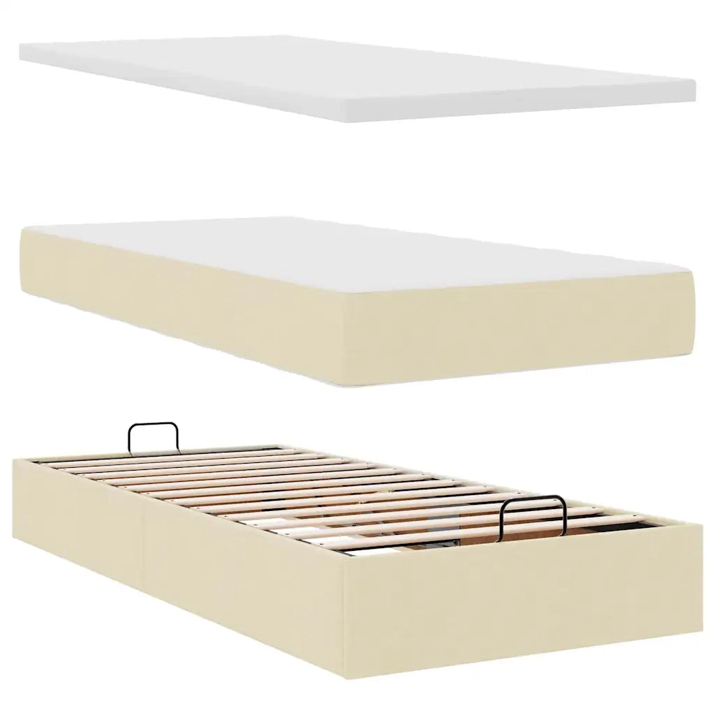 Struttura Letto Pouf con Materasso Crema 80x200 cm in Tessuto 3311069