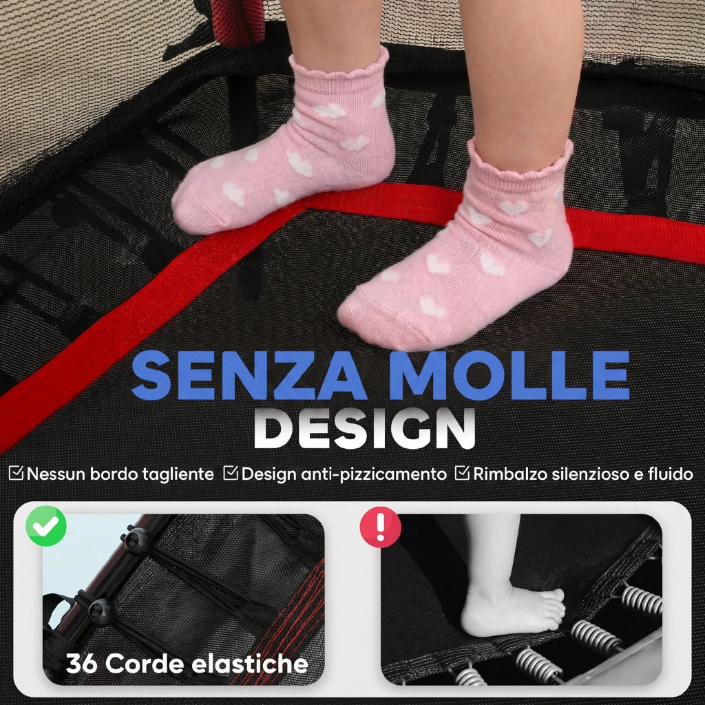 Trampolino Elastico per Bambini con Rete di Sicurezza ¨C zephmum ¨C ? 163.5x190 cm, Rosso