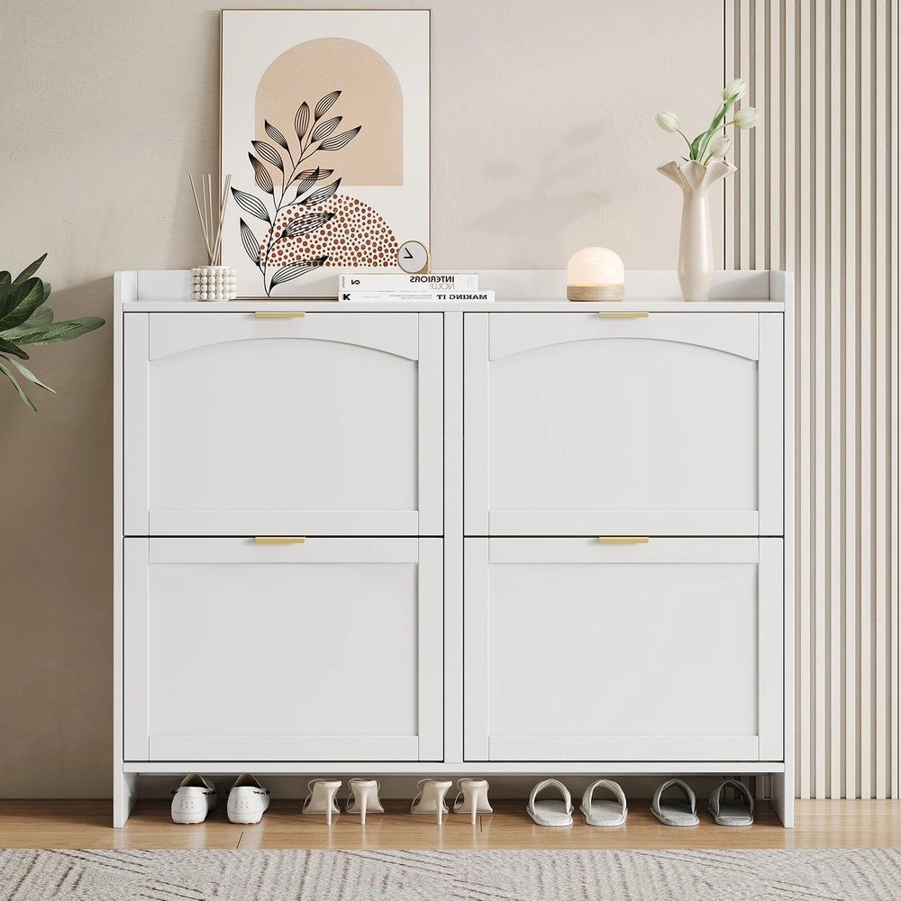 Scarpiera con Ante a Ribalta e Ripiani ¨C MINIMAL ¨C Bianco, 110x90x24 cm