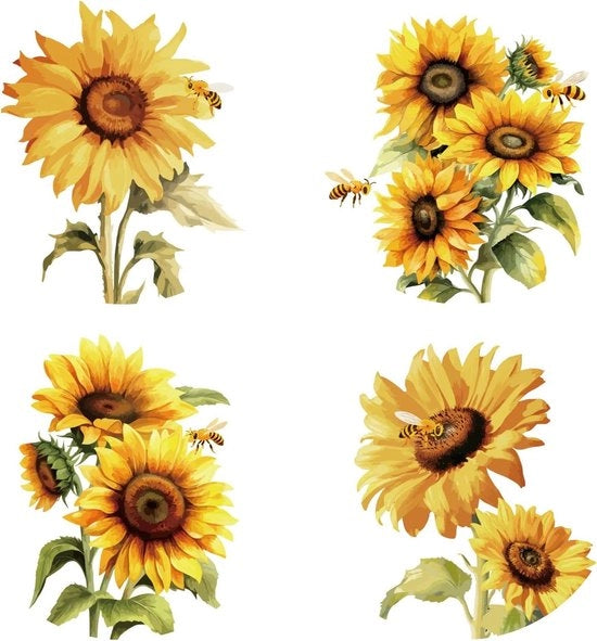 Sticker per finestra con fiori gialli di zinnia 16cm - Riciclabile - Estate Autunno - Fiori gialli api - Film statico per finestre - Prevenire gli uccelli - Camera da casa - Porta finestra scorrevole
