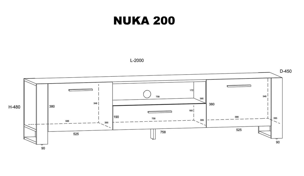 Mobile porta TV soggiorno cm 200x43x48h NUKA Grange Rovere scuro