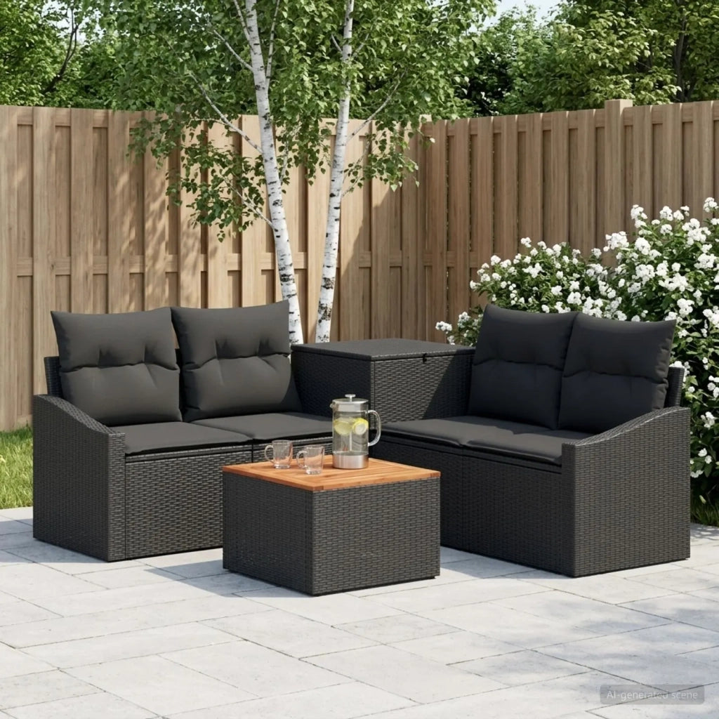 Set di divani 6 pz Nero Rattan sintetico e Acciaio 3447286