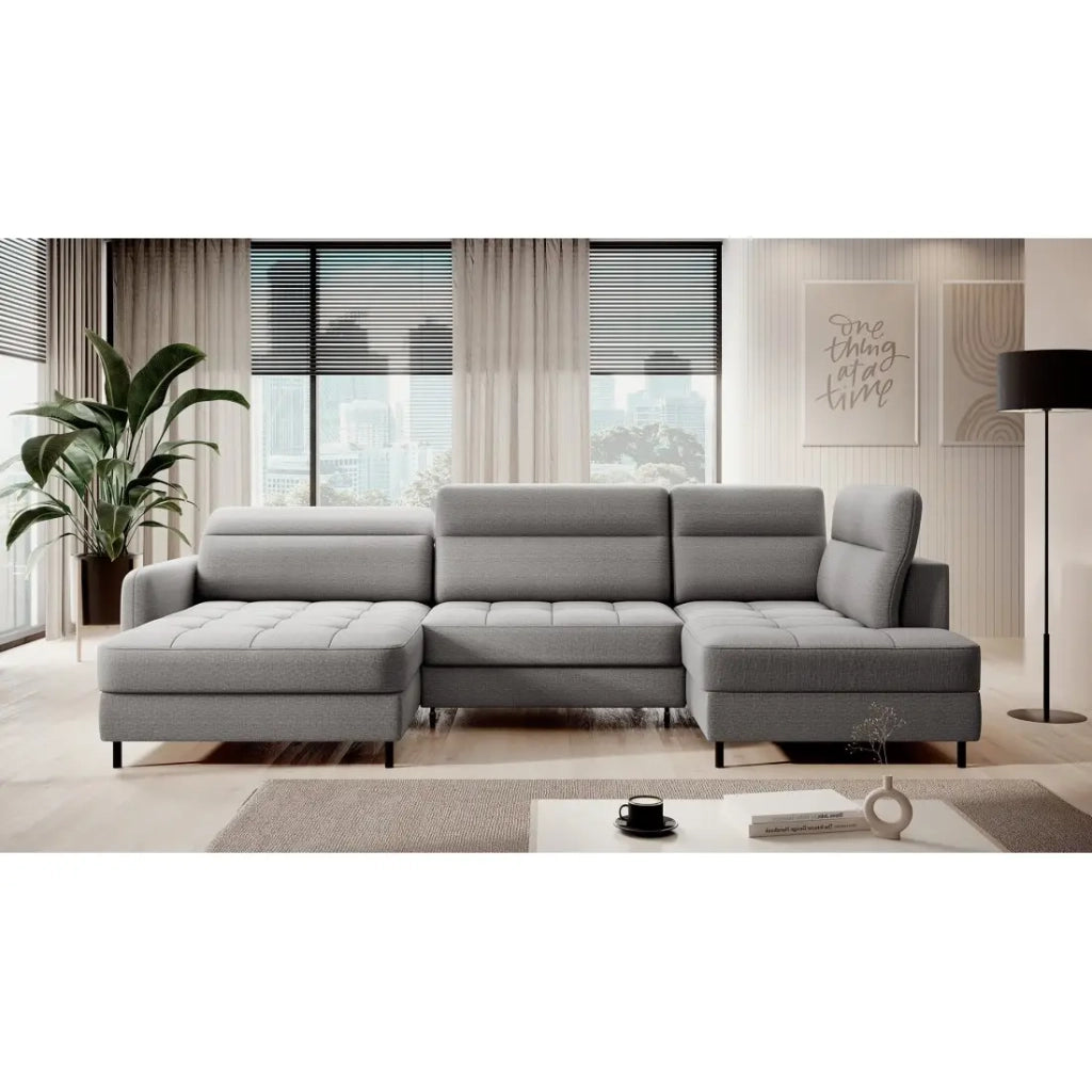 Divano angolare convertibile BERTHO 306 cm grigio – Angolo sinistro con contenitore