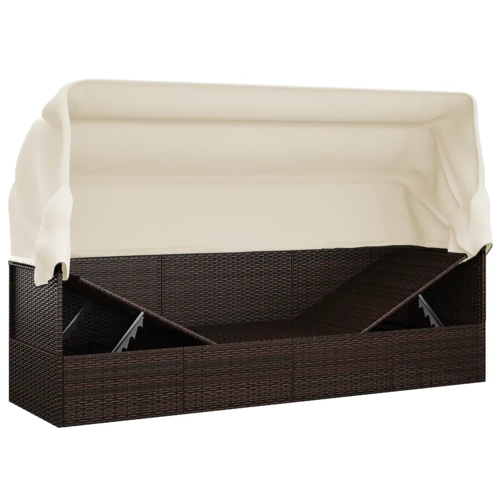 Lettino Prendisole Esterno Tetto e Cuscini Marrone Polyrattan 319567