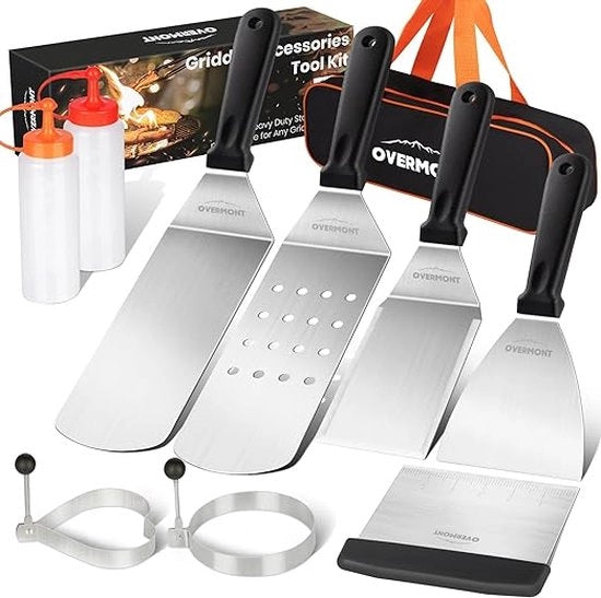 Accessori per barbecue, acciaio inossidabile, utensili di alta qualità per barbecue, con contenitore portatile, set di attrezzi da barbecue perfetto per uomini, con termometro per carne, regalo.