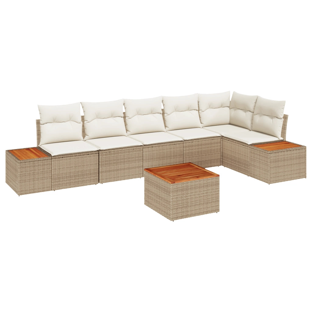 Set di divano da giardino  da 7 pezzi con cuscini Beige Polirattan Acacia
