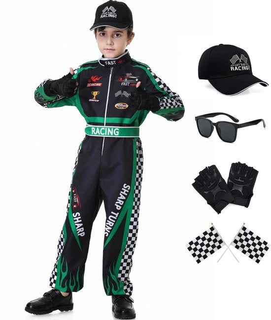 Costume da guida per bambini con guanti - Occhiali da sole - Cappuccio - Adatto per feste - Ideale per bambini - Costume da corsa
