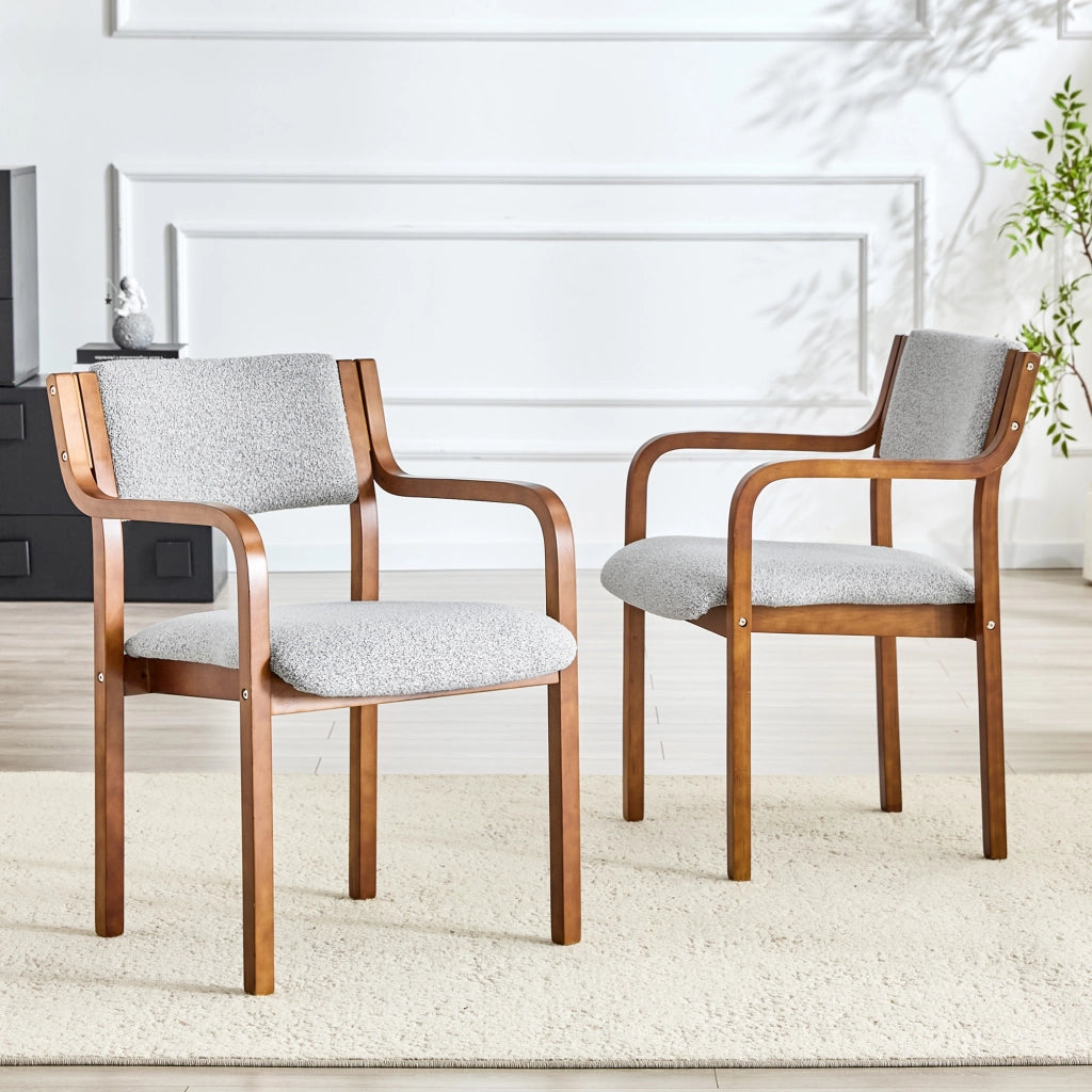 Sedia da Pranzo Set da 2 con Braccioli Design Scandinavo in Legno Curvato Grigio Noce