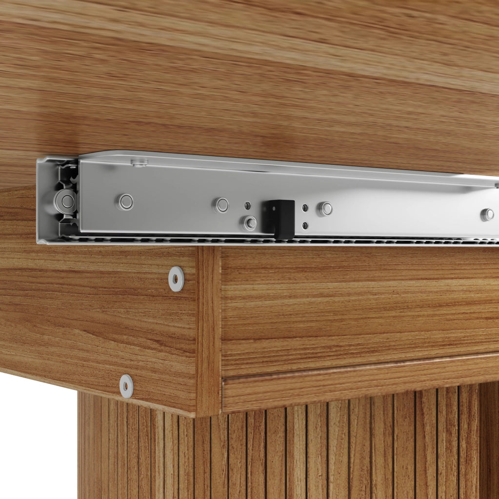 Tavolo da pranzo allungabile 118-158 cm noce con vano contenitore, 6 posti
