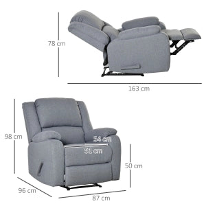 Poltrona relax reclinabile con poggiapiedi e tasca laterale, grigio chiaro, in poliestere, struttura in acciaio, 87 x 96 x 98 cm