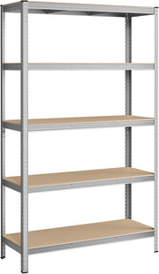 SONGMICS Scaffalatura a 5 Ripiani, Scaffale in Acciaio, Montaggio Senza Viti, Utensili, Strumenti in Garage, Magazzino, Ripostiglio, Portante 750 kg, 60 x 120 x 200 cm, Argento GLR060E01