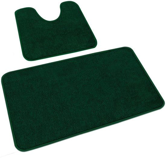 Set di tappeti da bagno 2 pezzi, tappeto da bagno morbido a microfibra con foro, tappeto antiscivolo, set di tappeti da bagno lavabili verde, 50x80 + 50x40 cm