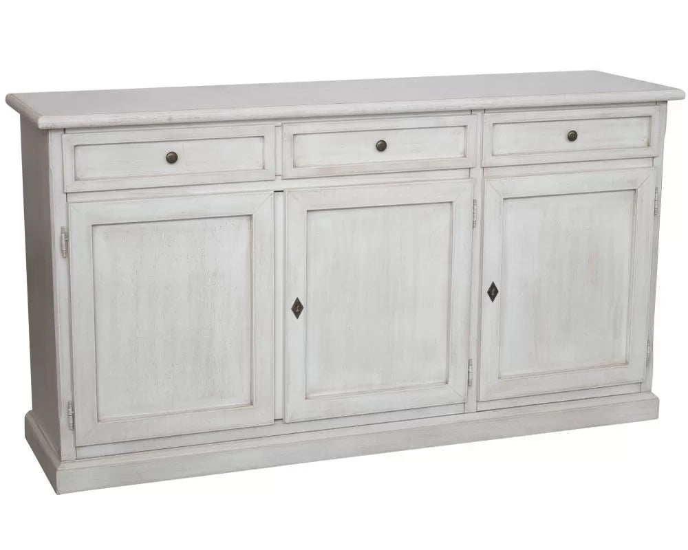 Madia credenza in legno shabby chic 3 ante bianco invecchiato 156x42x85 - Mobili 2G