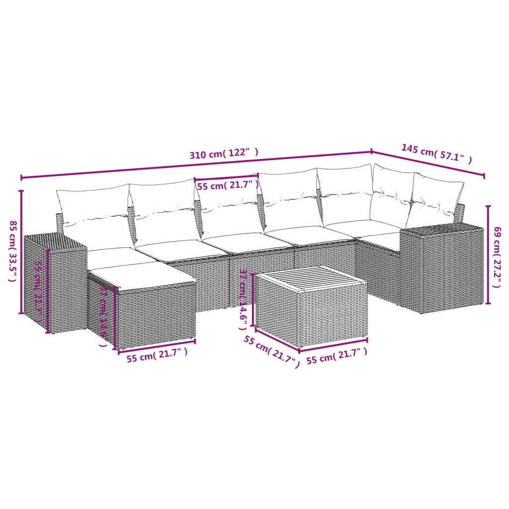 Set Divani da Giardino con Cuscini 8 pz Nero in Polyrattan