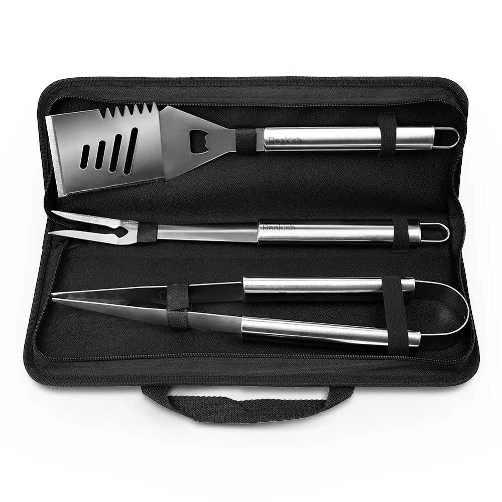 Trade Shop - Set Accessori Utensili Barbecue Bbq Con Forchettone Pinza Spatola Apribottiglia -