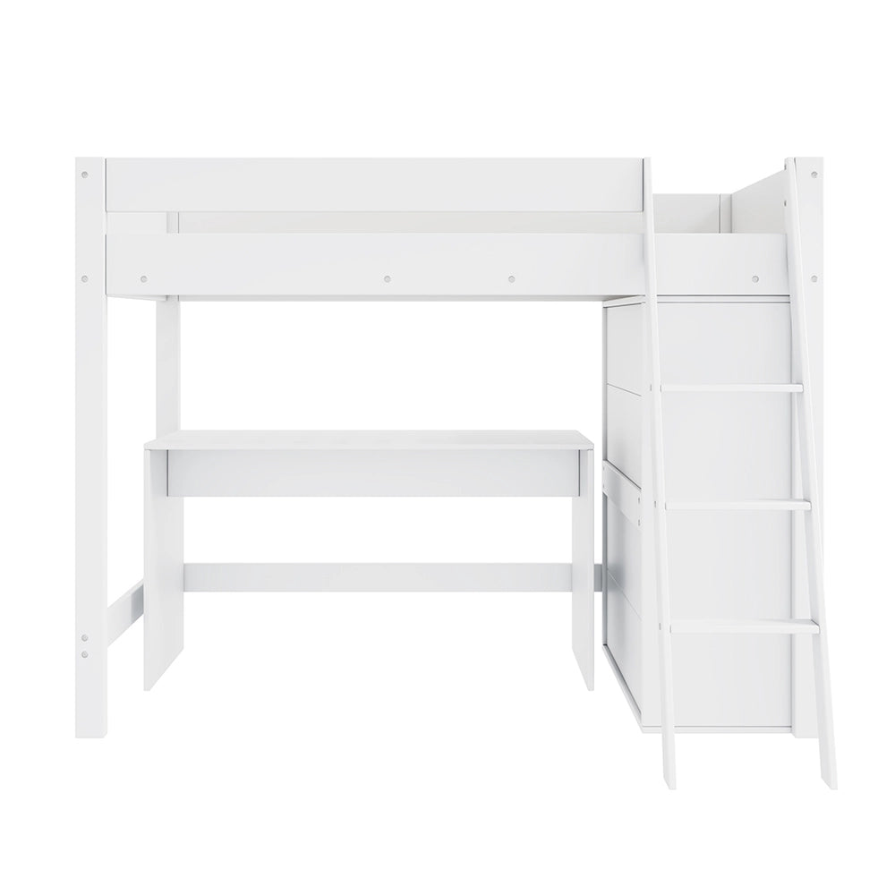 Letto a soppalco per bambini - Xylo - 90??200 cm - Bianco - Scrivania e armadio combinabili
