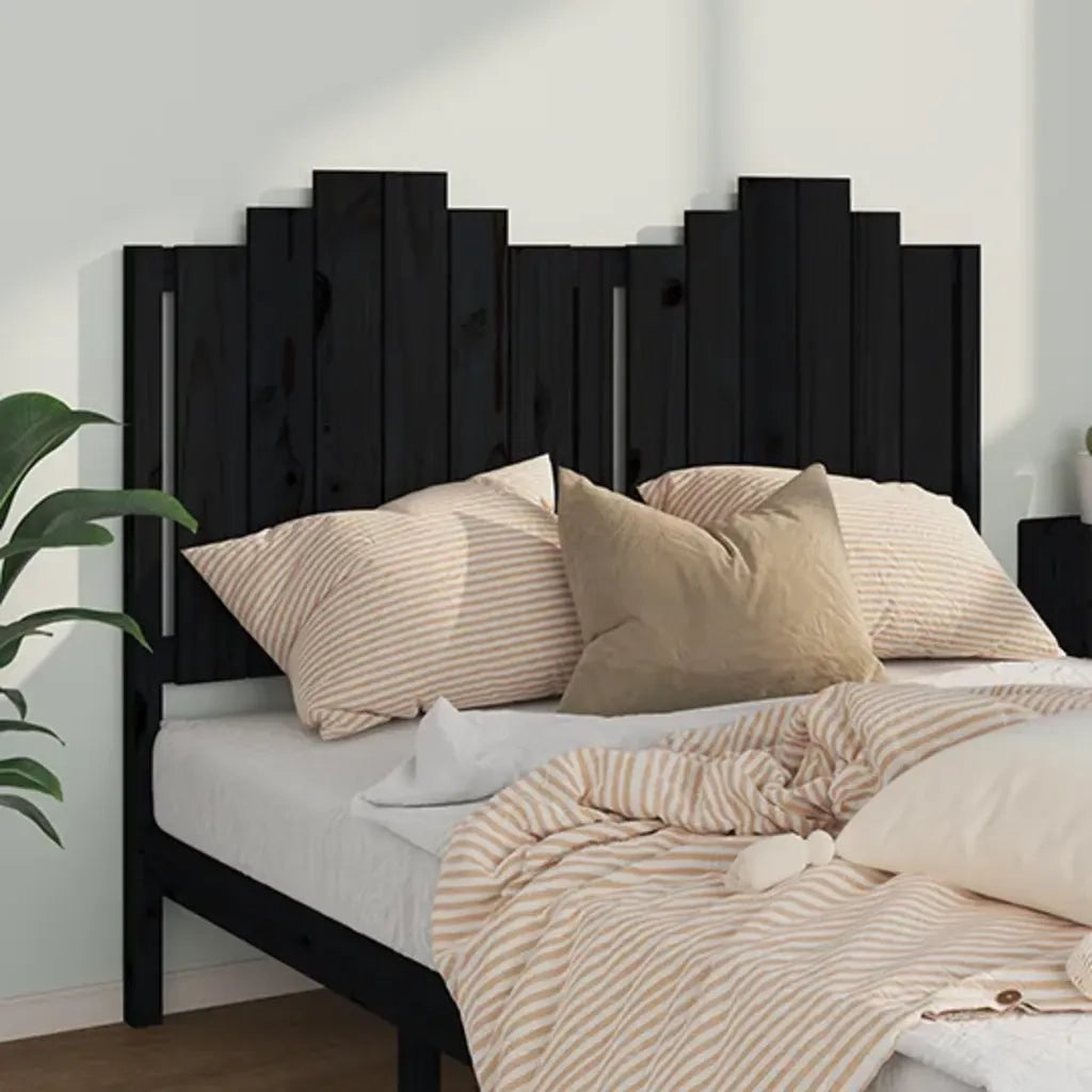 Testiera per Letto-Testata-Testiera Decorativa Nera 146x4x110 cm Legno Massello di Pino