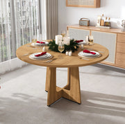 Tavolo rotondo da pranzo ? 120 cm; h 76 cm in MDF effetto rovere; per 4-6 persone