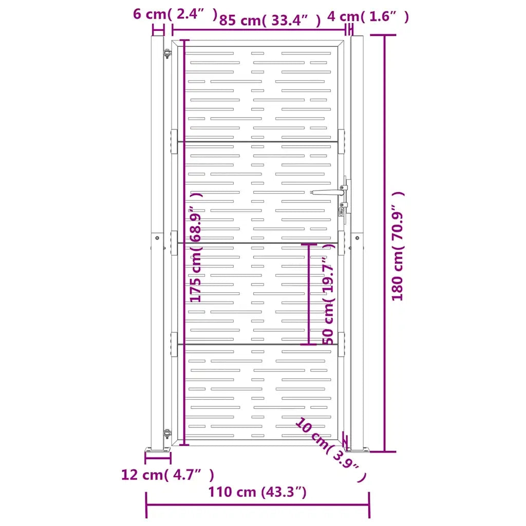Cancello da giardino antracite 100x175 cm in acciaio design quadrato 153194