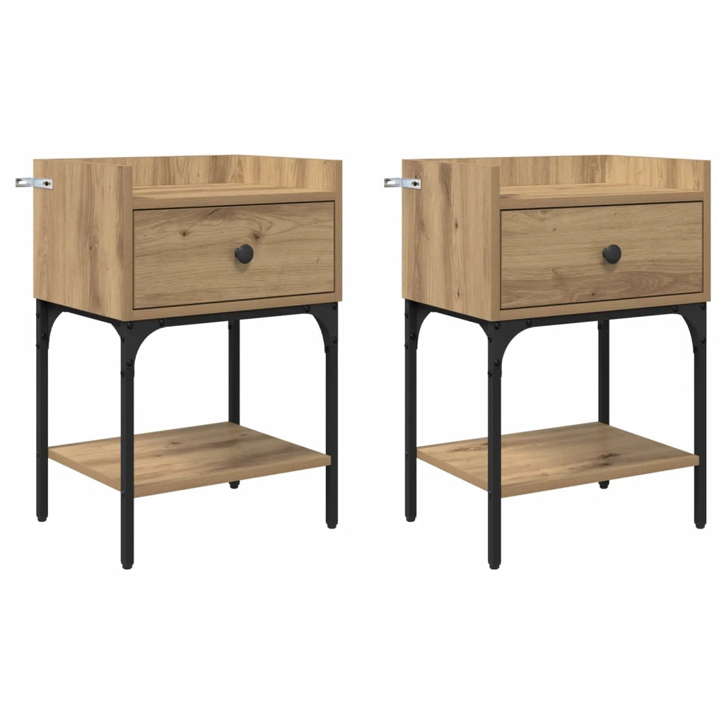 Comodino con cassetto 2 pcs Rovere artigianale 40 x 29 x 60 cm