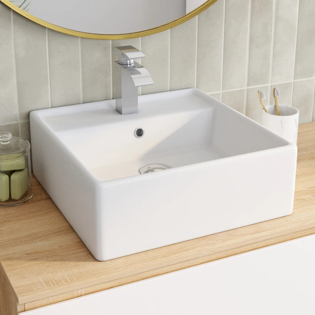 IDMarket - Lavabo quadrato in ceramica bianca L. 41 x L. 41 x H. 15,5 cm