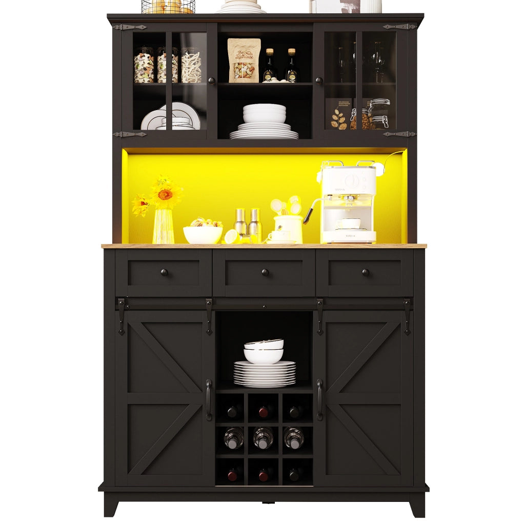 Credenza Vetrina con LED ¨C MINIMAL ¨C Nero, Ripiani Regolabili, 105x38x180