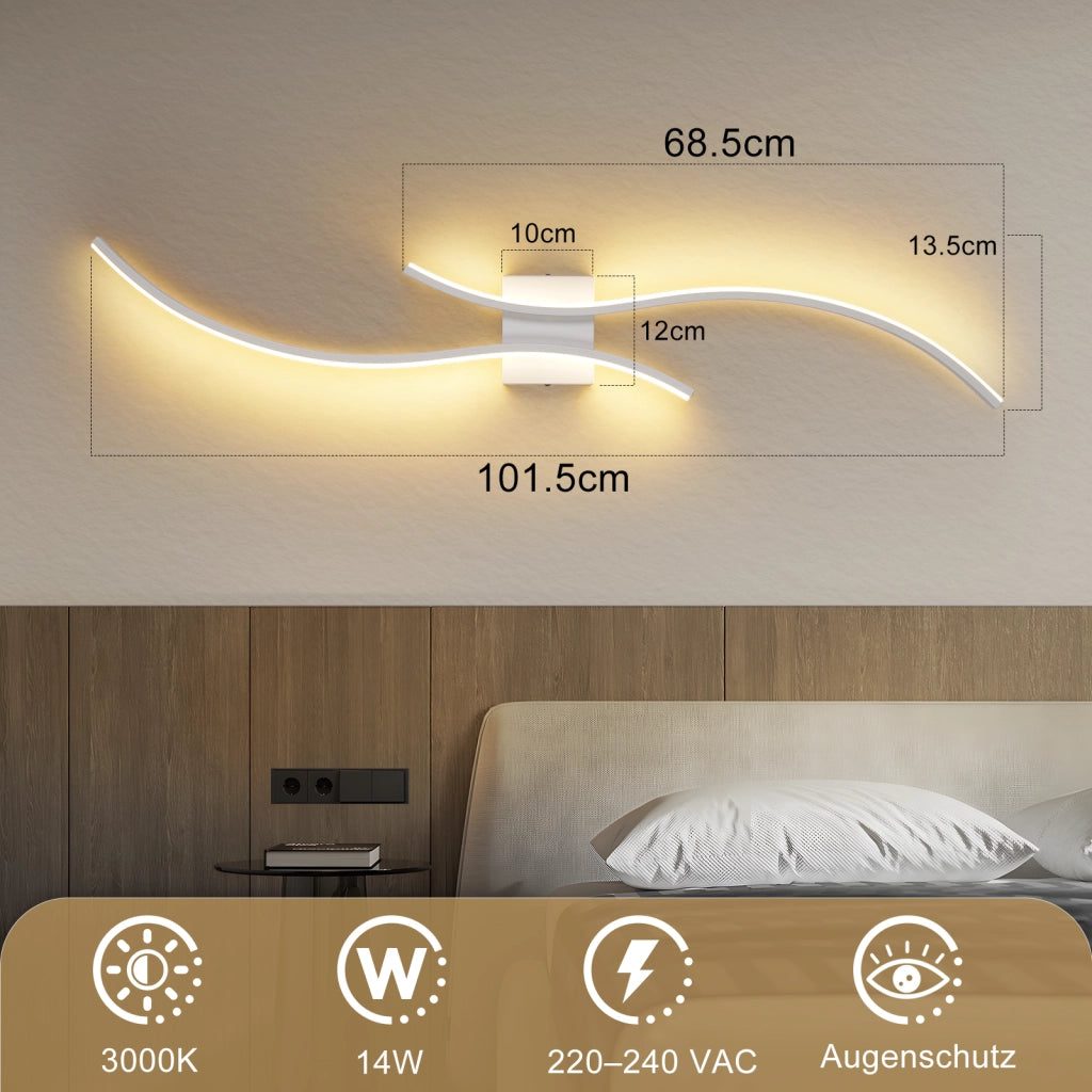 ZMH Applique LED Wave 14W 100cm bianco caldo 3000K design moderno bianco per corridoio