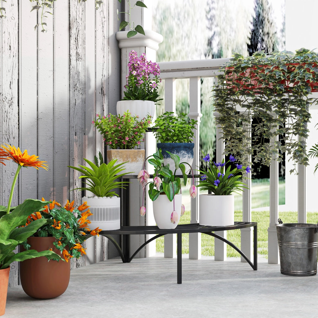 Portafiori angolare 3 ripiani ¨C Xylo ¨C metallo nero per interno esterno giardino balcone