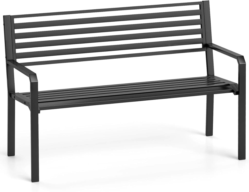 Panca da Giardino Decorativo Artistico in Metallo, Panchina da Esterno con Schienale Decorato, Panchina da Giardino 2-3 Posti per Terrazza (Bianco, 128 x 53 x 81,5 cm)