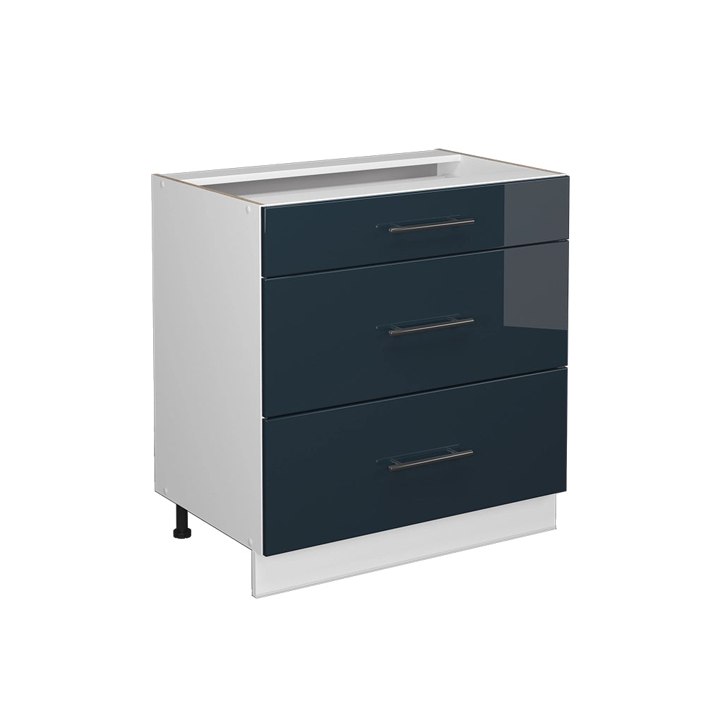 Vicco Mobiletti da cucina  Blu scuro lucido 80 cm con 3 cassetti, senza piano di lavoro