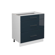 Vicco Mobiletti da cucina  Blu scuro lucido 80 cm con 3 cassetti, senza piano di lavoro