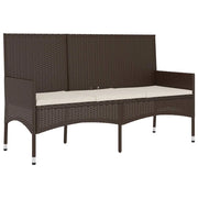 Panchina da Giardino | Panca da Giardino a 3 Posti con Cuscini in Polyrattan Marrone