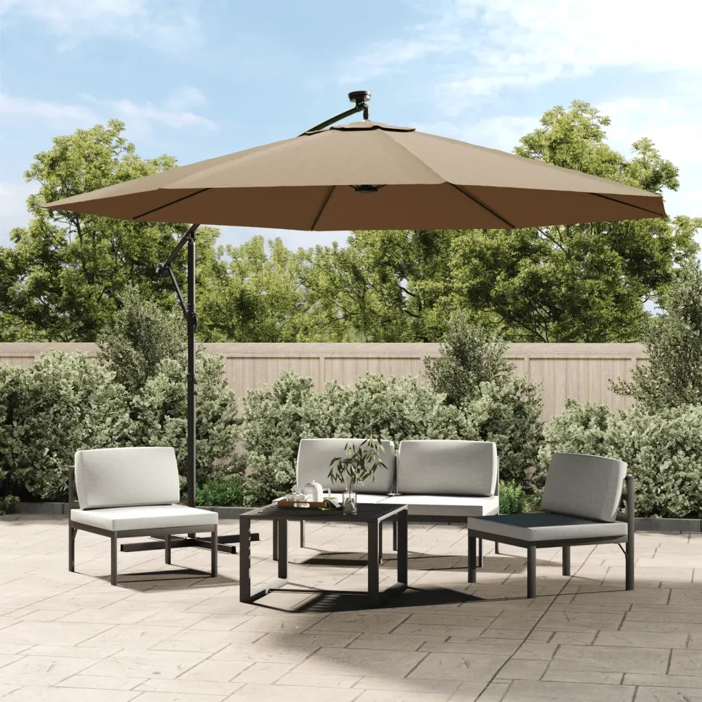 Ombrellone a Sbalzo con LED e Palo in Metallo-Ombrello da giardino 350 cm Tortora