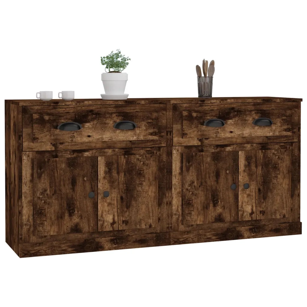 Credenze 2 pz Rovere Fumo in Legno Multistrato 3185268