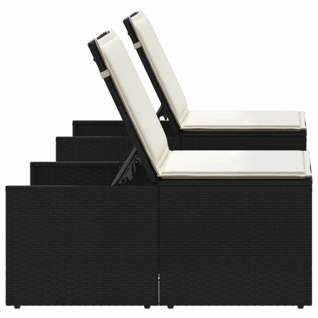 Lettini prendisole modulari 2 pz con tavolo nero in polyrattan 368422