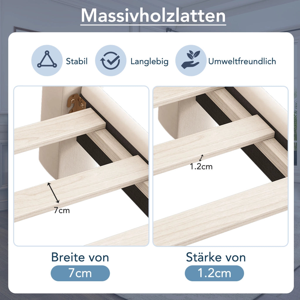 Letto Matrimoniale 180x200 cm; 2 Posti - Testiera ondulata e gambe cilindriche - Beige