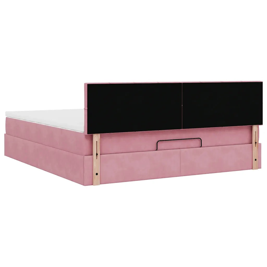 Struttura Letto Pouf con Materasso Rosa 160x200 cm in Velluto 3312637
