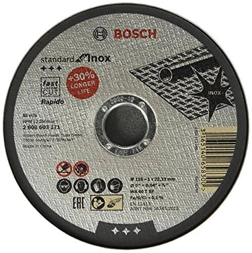 Bosch 2608603255 Standard for Inox Disco da Taglio Rapido 125mm 1mm 22.23mm 10 pezzi colore Nero