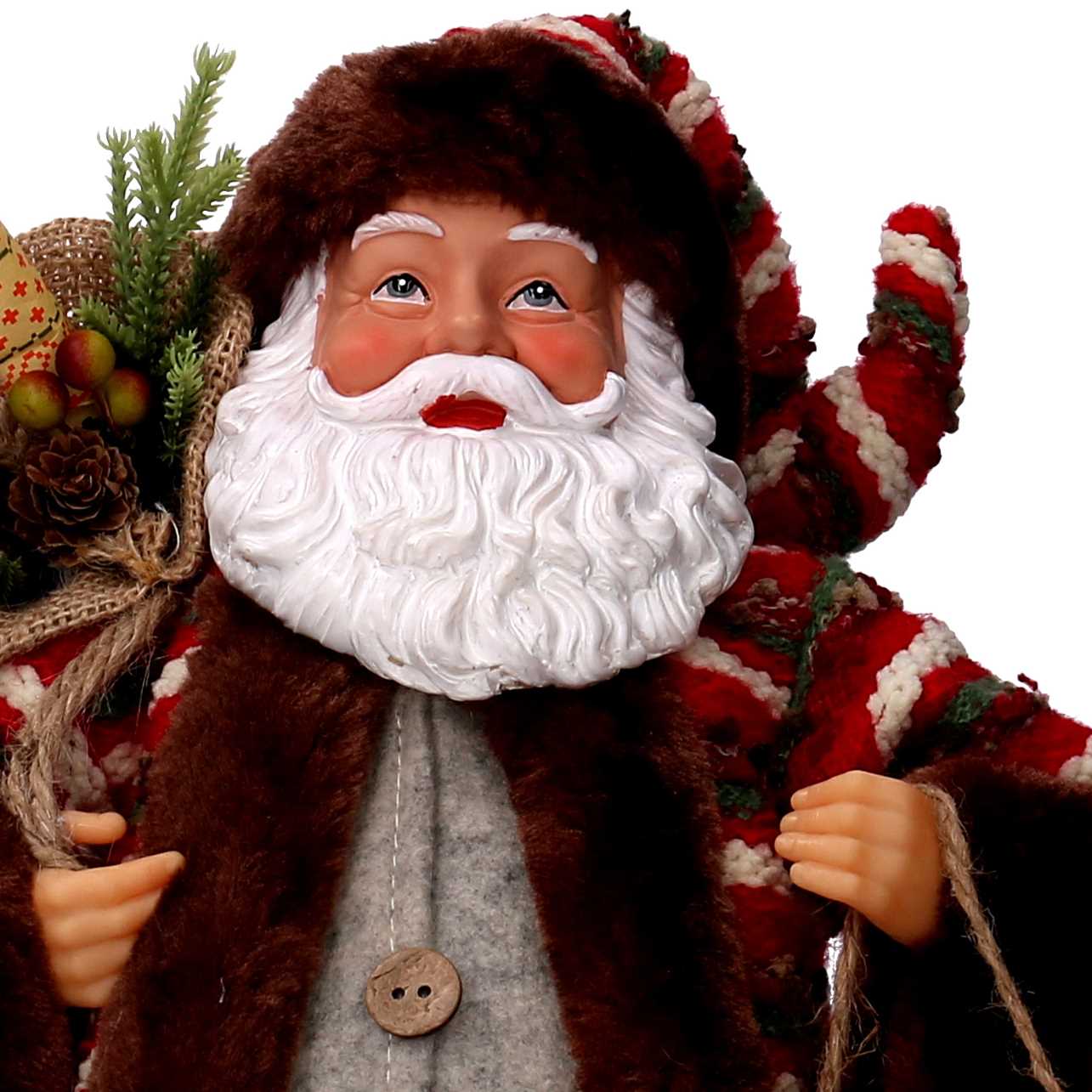 Babbo natale in tessuto marrone e rosso con slittino cm xh45