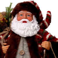 Babbo natale in tessuto marrone e rosso con slittino cm xh45
