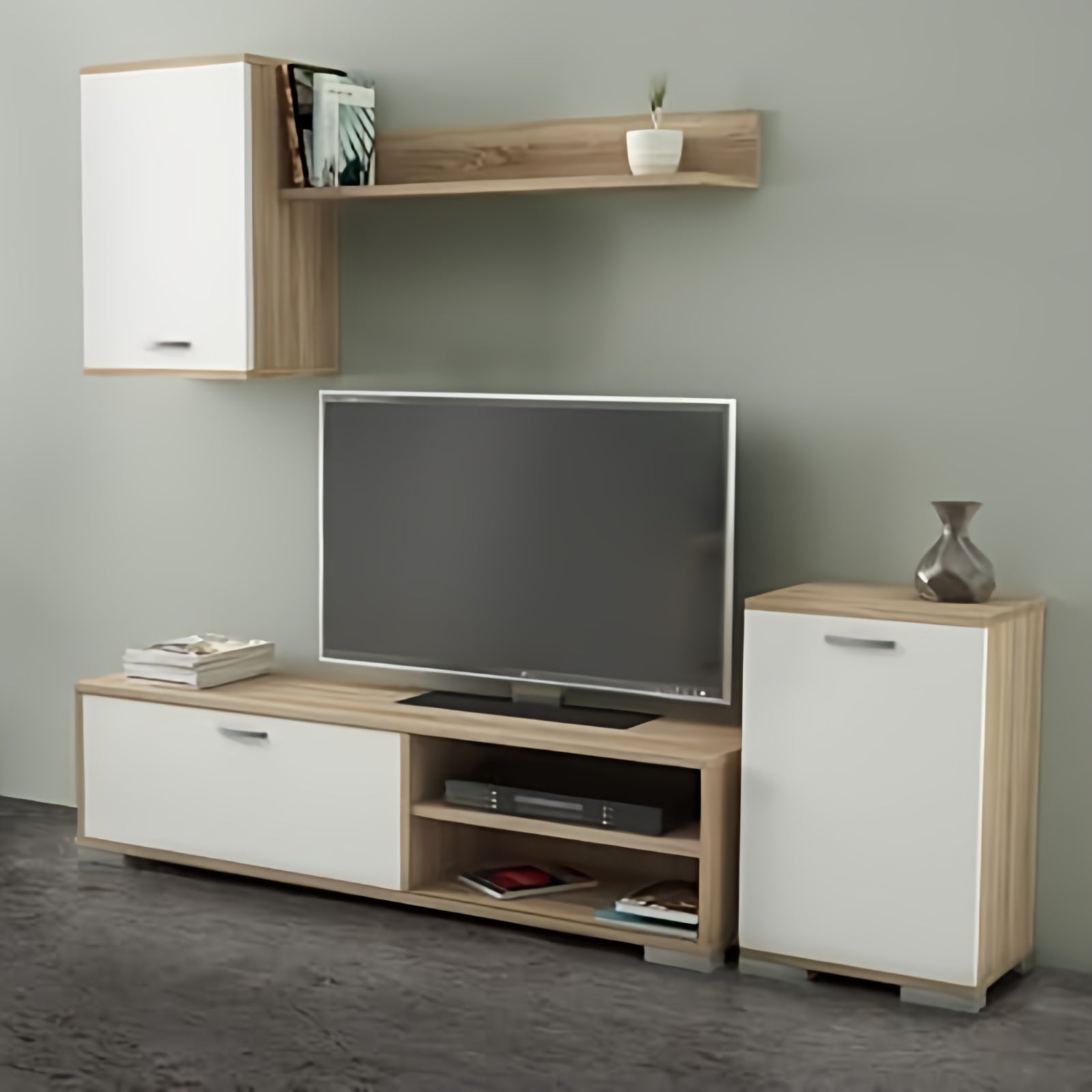 Mobile TV Parete Attrezzata 170x36xH190 cm in Bianco e Rovere
