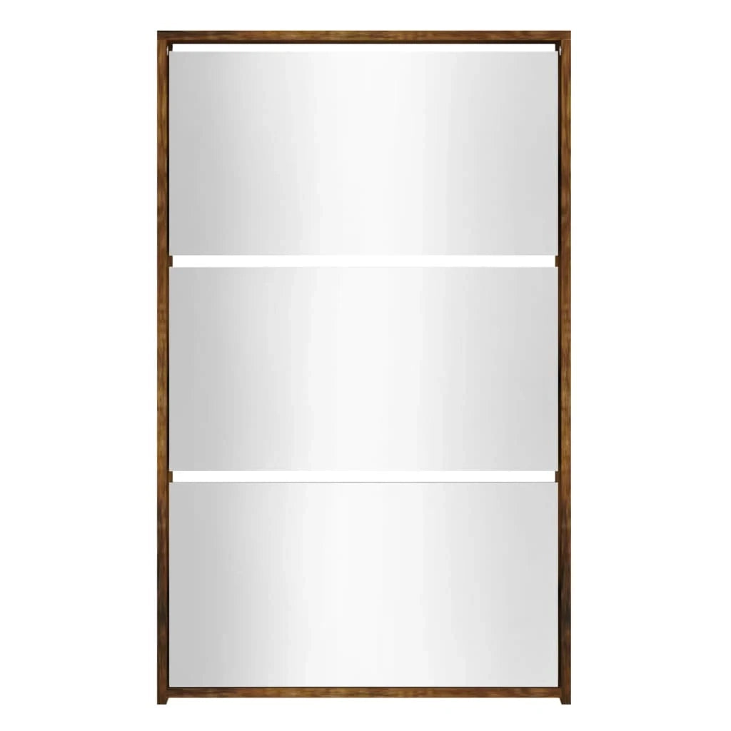 Scarpiera mobiletto portascarpe mobile ingresso/corridoio/soggiorno con specchio 3 ripiani 63 x 17 x 102,5 cm marrone 02_0021882